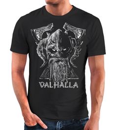 Herren T-Shirt Bedruckt Valhalla Wikinger Odin Wotan Axt Print Muskelshirt Muscle Shirt Fashion Streetstyle Neverless®