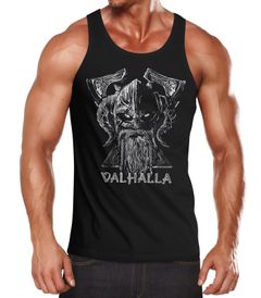 Herren Tank-Top Bedruckt Valhalla Wikinger Odin Wotan Axt Print Muskelshirt Muscle Shirt Neverless®