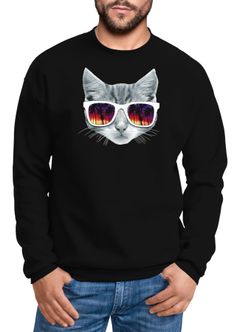 Sweatshirt Herren Katze mit Sonnenbrille Rundhals-Pullover MoonWorks®