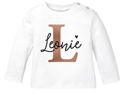 Baby Langarmshirt mit Namen personalisiert Herz Initiale Anfangsbuchstabe Geschenk Geburt Junge Mädchen Bio-Baumwolle SpecialMe®