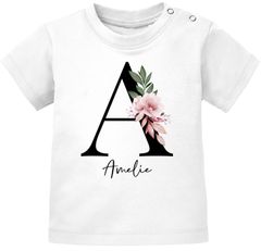 Baby T-Shirt mit Namen personalisiert Monogramm Initiale Anfangsbuchstabe und Name Mädchen kurzarm Bio-Baumwolle SpecialMe®