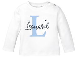 Baby Langarmshirt mit Namen personalisiert Herz Initiale Anfangsbuchstabe Geschenk Geburt Junge Mädchen Bio-Baumwolle SpecialMe®