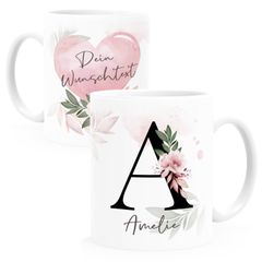 Kaffee-Tasse mit Buchstabe Initiale Monogramm personalisiert mit Namen Wunschtext persönliche Geschenke SpecialMe®