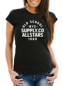 Damen T-Shirt Bedruckt Schriftzug Oldschool NYC New York City Allstars  Fashion Streetstyle Slim Fit Neverless®