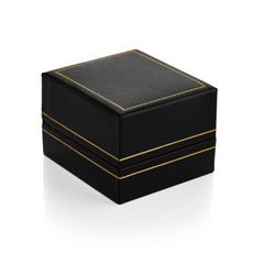 Edles Ring-Etui Ring-Schatulle Ringbox für Ringe schwarzes Kunstleder mit Goldkante