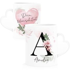 Kaffee-Tasse Buchstabe Initiale Monogramm personalisiert mit Namen Wunschtext Herzhenkel persönliche Geschenke SpecialMe®
