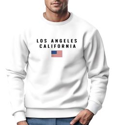 Sweatshirt Herren Bedruckt Schriftzug California Los Angeles USA Amerika Flagge Rundhals-Pullover Neverless®