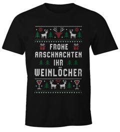 Herren T-Shirt Weihnachten Ugly Christmas X-Mas Spruch lustig Frohe Arschnachten ihr Weinlöcher Moonworks®