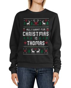 Sweatshirt Damen All I want for Christmas Weihnachten Wunschname Text-Zeile  personalisierbar Ugly Sweater Pullover Moonworks® 