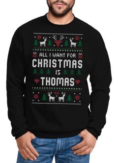 Sweatshirt Herren All I want for Christmas Weihnachten Wunschname Text-Zeile personalisierbar Ugly Sweater Pullover Moonworks®