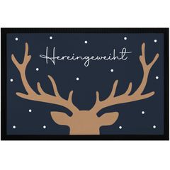 Fußmatte Weihnachten Hirsch-Geweih Wintermotiv Rentier Hereingeweiht rutschfest & waschbar Moonworks®