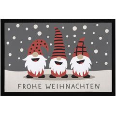 Fußmatte Frohe Weihnachten Wichtel Wintermotiv Schneeflocken Gnomes Zwerge rutschfest & waschbar Moonworks®