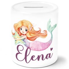 Kinder Spardose Meerjungfrau Prinzessin personalisiert mit Name Geschenk Mädchen Sparschwein Keramik SpecialMe®