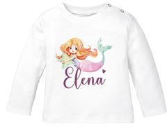 Baby Langarmshirt mit Namen personalisiert Meerjungfrau Prinzessin Geschenk Mädchen Bio-Baumwolle SpecialMe®
