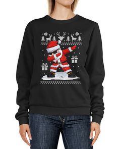 Sweatshirt Damen Weihnachten Dabbing Santa Weihnachtsmann Dab Motiv Rundhals-Pullover Pulli Moonworks®
