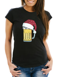 Damen T-Shirt Weihnachten lustig Bier Trinken Bierglas Weihnachtsmotiv Fun-Shirt Alkohol Moonworks®