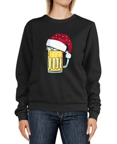 Sweatshirt Damen Weihnachten lustig Bier Trinken Bierglas Weihnachtsmotiv Alkohol Rundhals-Pullover Sweater Moonworks®