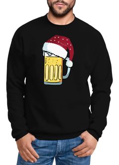 Sweatshirt Herren Weihnachten lustig Bier Trinken Bierglas Weihnachtsmotiv Alkohol Rundhals-Pullover Moonworks®