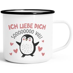 Emaille-Tasse Geschenk Liebe Valentinstag Jahrestag Pinguin Spruch Ich liebe dich Herz SpecialMe®