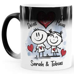 Tasse Farbwechsel personalisiert verliebte Strichmännchem Spruch Ich Deins Du Meins Wunschnamen Geschenk Liebe SpecialMe®