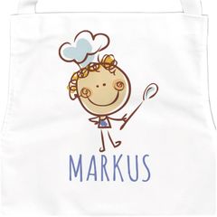 personalisierte Kinderschürze mit Namen Strichmännchen mit Kochmütze Kochschürze Backschürze Kinder SpecialMe