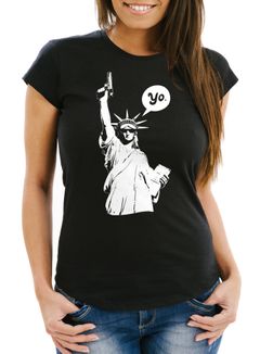 Damen T-Shirt Freiheitsstatue Liberty Statue Amerika Slim Fit Moonworks®
