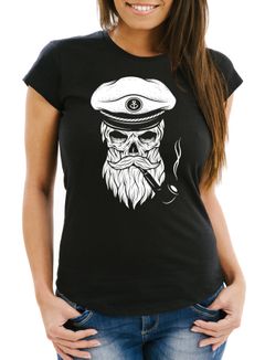 Damen T-Shirt Totenkopf Kapitän Captain Skull Bard Hipster Seemann Neverless®