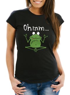 Damen T-Shirt Frosch Yoga Ohmm Parodie Ironie Fun-Shirt Bedruckt Aufdruck Spruch lustig Moonworks®