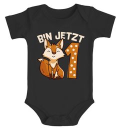 Baby T-Shirt 1. Geburtstag Fuchs Bin jetzt 1 Tiermotive Fox Geburtstagsshirt Jungen Mädchen Bio-Baumwolle MoonWorks®
