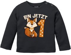 Baby Langarm-Shirt 1. Geburtstag Fuchs Bin jetzt 1 Tiermotive Fox Geburtstagsshirt Bio-Baumwolle Junge/Mädchen MoonWorks®