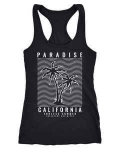 Damen Tank-Top Paradise California Palmen Grafik Printshirt Sommer Fashion Racerback Neverless®