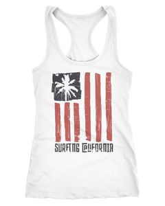 Damen Tank-Top USA Amerika Surfing California Flagge Surf Design Retro Printshirt Aufdruck Fashion Racerback Neverless®