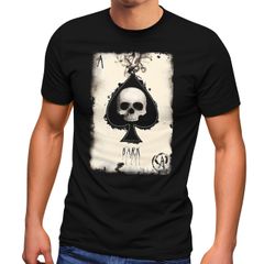 Herren T-Shirt Bedruckt Totenkopf Skull Spielkarte Pik Ass Kartenspiel Printshirt Fashion Streetstyle Neverless®