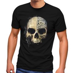 Herren T-Shirt Bedruckt Totenkopf Totenschädel Skull Tattoo Tribal Print Aufdruck Fashion Streetstyle Neverless®