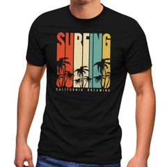Herren T-Shirt Surfing Surfer Style Schriftzug California Dreams Palmen Print Sommer Fashion Streetstyle Neverless®