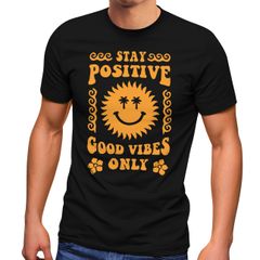 Herren T-Shirt Statement Spruch Stay Positive Good Vibes Only Sonne Smile Sommer Fashion Streetstyle Neverless®