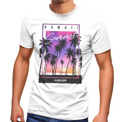 Herren T-Shirt Hawaii Summer Schriftzug Palmen Foto-Print Sommer Surfing Fashion Streetstyle Neverless®