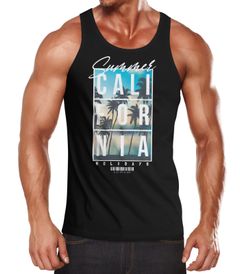 Herren Tank-Top Summer California Holidays Sommer Palmen Foto Print  Aufdruck Schrfitzug Muskelshirt Muscle Shirt Neverless®