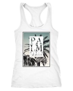 Damen Tank-Top Palm Beach Palmen Wellen Sommer Sonne USA Amerika Printshirt  Fashion Racerback Neverless®