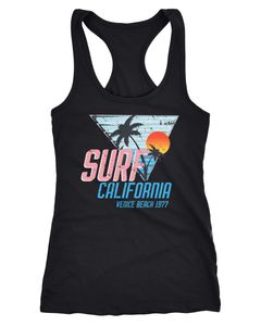 Damen Tank-Top Surf California Venice Beach Surfing Design Print Aufdruck Racerback Neverless®
