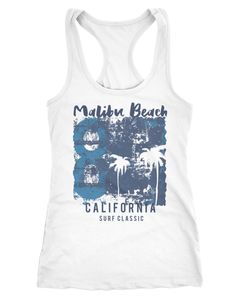 Damen Tank-Top Aufdruck Malibu Beach California Surf Classic Sonne Sommer Palmen Vintage Fashion Racerback Neverless®