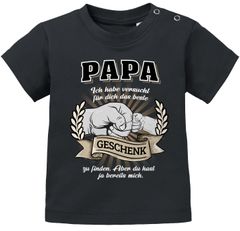 Moonworks® Baby T-Shirt Papa Ich habe versucht das beste Geschenk  zu finden Vatertag Spruch lustig Babyshirt Jungen Mädchen Shirt