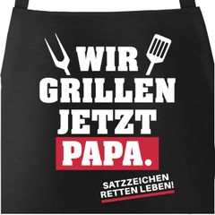 Premium Grill-Schürze für Männer Wir grillen jetzt Papa. Satzzeichen retten Leben! Geschenk Väter lustig Moonworks®