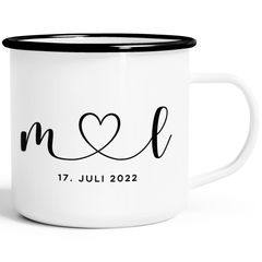 Emaille-Tasse Hochzeit personalisiert mit Initialen Anfangsbuchstaben und Herz Datum Hochzeitsgeschenk SpecialMe®