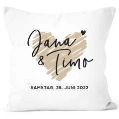 personalisierbares Kissen zur Hochzeit mit Namen und Datum Hochzeitsgeschenk Herz Kissenhülle SpecialMe®