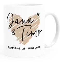 personalisierte Kaffee-Tasse Herz mit Namen und Datum Geschenk Hochzeit Hochzeitstag Jahrestag SpecialMe®