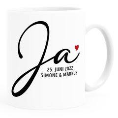 personalisierte Kaffee-Tasse Geschenk Hochzeit Hochzeitstag Namen und Datum Herz Hochzeitsgeschenk SpecialMe®