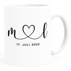 Kaffee-Tasse Hochzeit personalisiert mit Initialen Anfangsbuchstaben und Herz Datum Hochzeitsgeschenk SpecialMe®