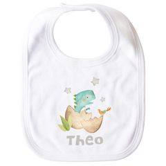 personalisiertes Baby Lätzchen mit Namen und Dino Print Dinosaurier Baumwolle Junge/Mädchen SpecialMe®