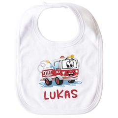 personalisiertes Baby Lätzchen mit Namen Feuerwehr-Auto Baumwolle Junge/Mädchen SpecialMe®